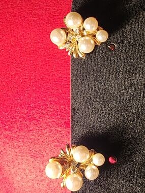 Gold Pearl Cluster Stud Earrings for Women Vintage